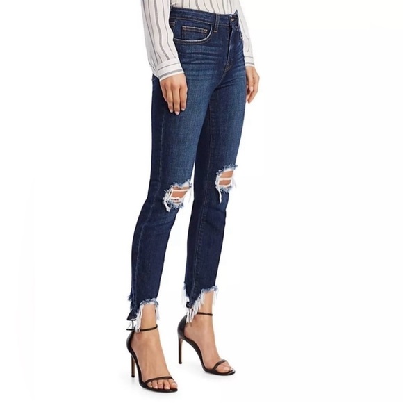 L'Agence women’s jeans 24 Straight Leg Blue High-Rise Raw-Edge & Distressed - Picture 1 of 12